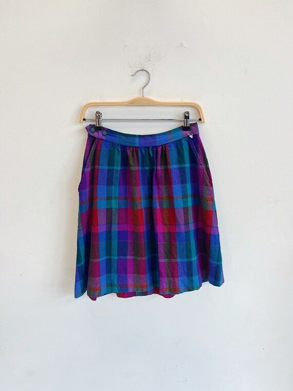 60s Vintage Colorful Plaid Mini Skirt Size 26 wai… - image 1