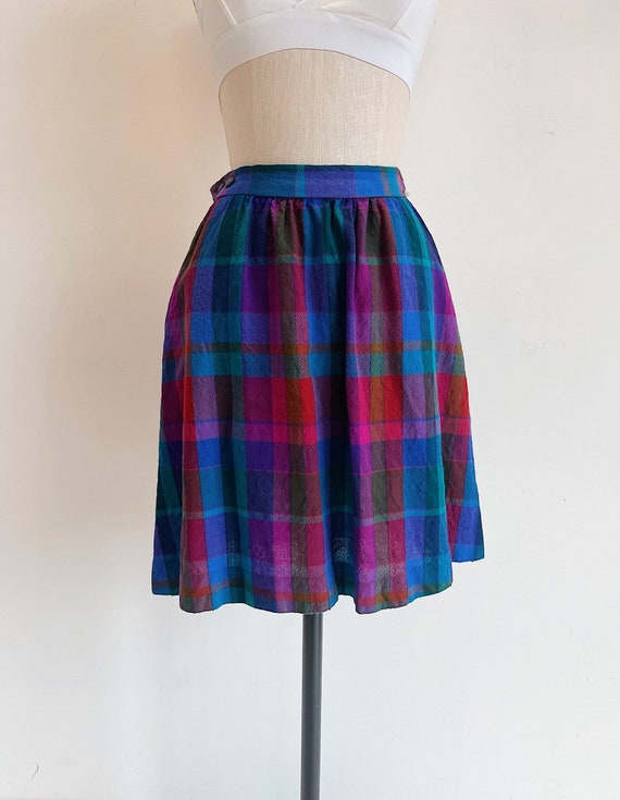 60s Vintage Colorful Plaid Mini Skirt Size 26 wai… - image 2
