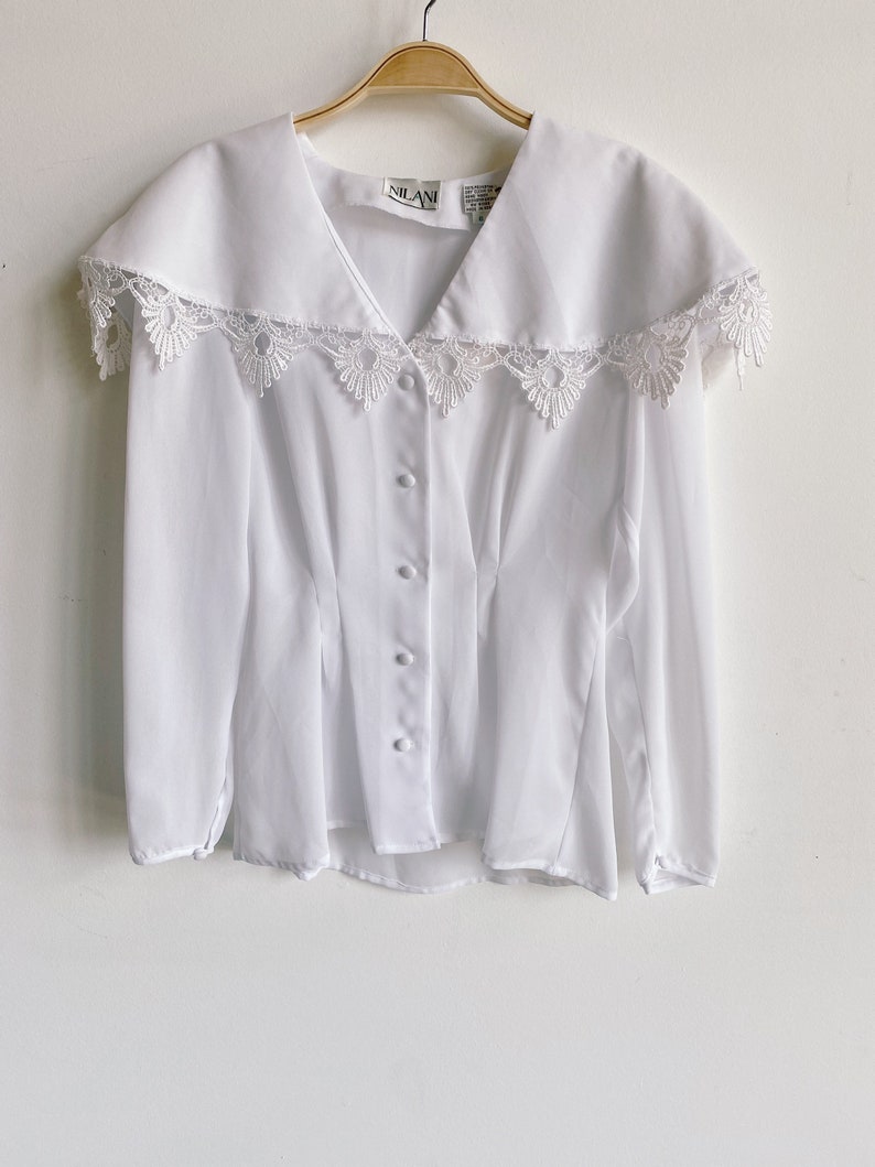 90s Sheer White Blouse With Lace Trim Capelet Collar Size XS - Etsy