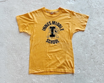 Vintage Single Stitch Graphic T-Shirt | Size S Small | Screen Stars Shirt Marigold Yellow Made in USA