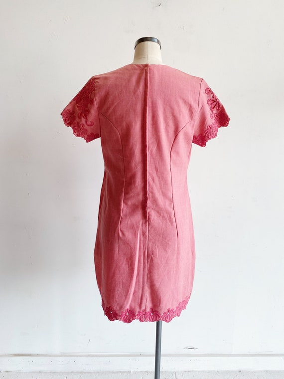 Vintage 50s 60s Handmade Pink Embroidered Mini Dr… - image 7