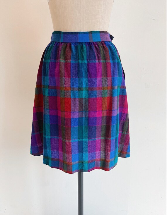 60s Vintage Colorful Plaid Mini Skirt Size 26 wai… - image 6