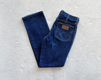Vintage Wrangler Jeans Size 29 x 31 High Rise Straight Leg Small Medium 80s 90s Mens Womens Dark Wash Western Cowboy Cowgirl