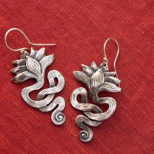 Lotus Earrings/ long sterling silver drop earrings image 2