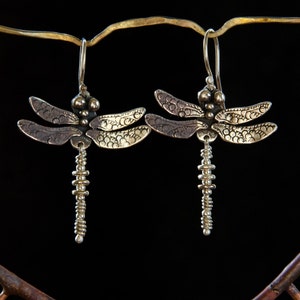 Dragonfly Earrings / smaller / sterling silver drop earrings image 1