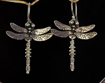 Dragonfly Earrings / smaller / sterling silver drop earrings