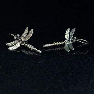 Dragonfly Earrings / smaller / sterling silver drop earrings image 4