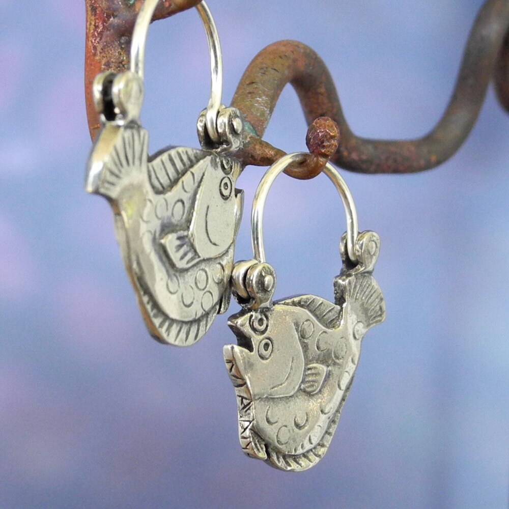 Flounder Earrings Sterling Silver Flat Fish Etsy