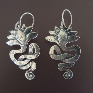 Lotus Earrings/ long sterling silver drop earrings image 1