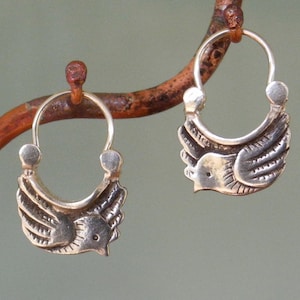 Tiny Dove Earrings - silver hoop earrings