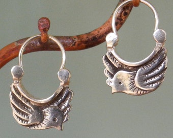 Tiny Dove Earrings - silver hoop earrings