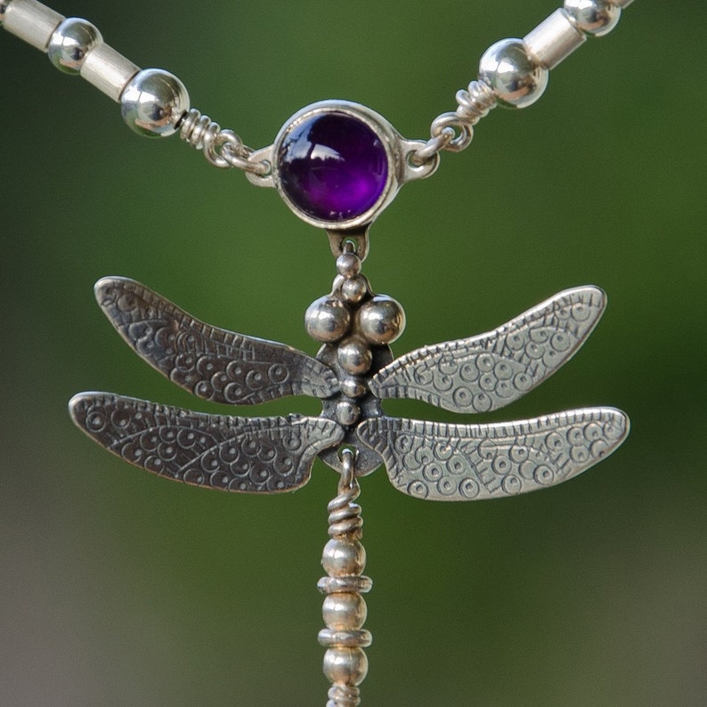 Dragonfly Necklace sterling silver with amethyst image 2