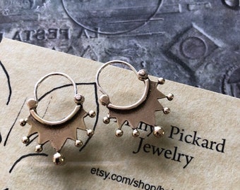 Brass Little Crown Hoop Earrings