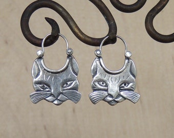 Cat Face Hoop Earrings