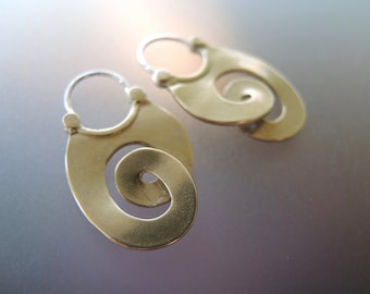 Bronze Long Curl Hoop Earrings with sterling wires