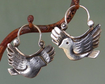 Dove of Peace Hoop Earrings - Sterling silver