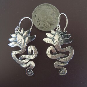 Lotus Earrings/ long sterling silver drop earrings image 3