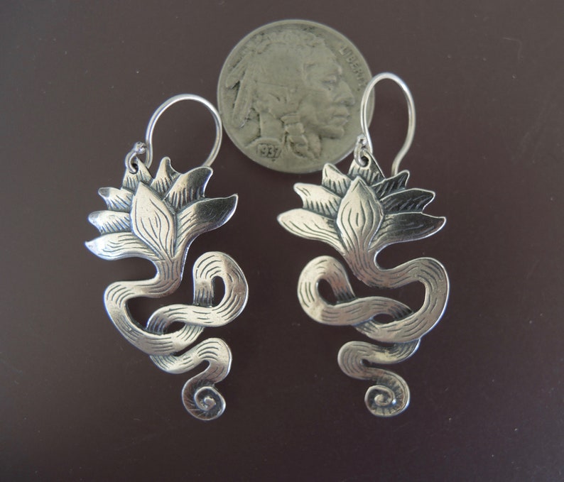 Lotus Earrings/ long sterling silver drop earrings image 3