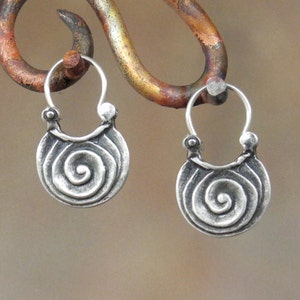 Small Scroll Earrings -sterling silver hoop earrings - very small