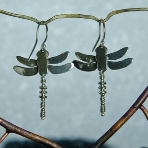 Dragonfly Earrings / smaller / sterling silver drop earrings image 5