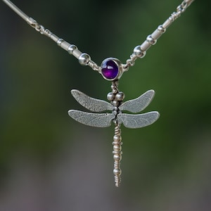 Dragonfly Necklace sterling silver with amethyst image 1