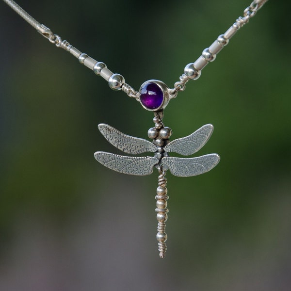 Dragonfly Necklace - sterling silver with amethyst