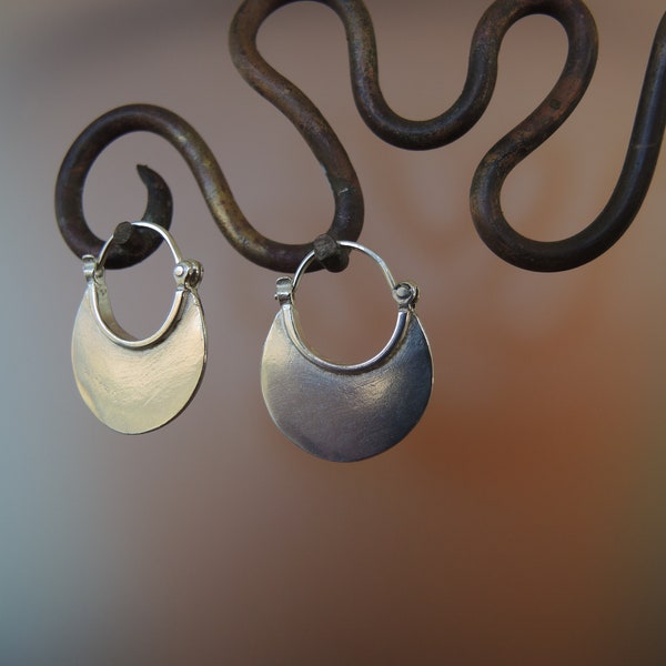 Sterling silver Large Crescent Moon-new clasp- Hoop Earrings - hypoallergenic sterling ear wire