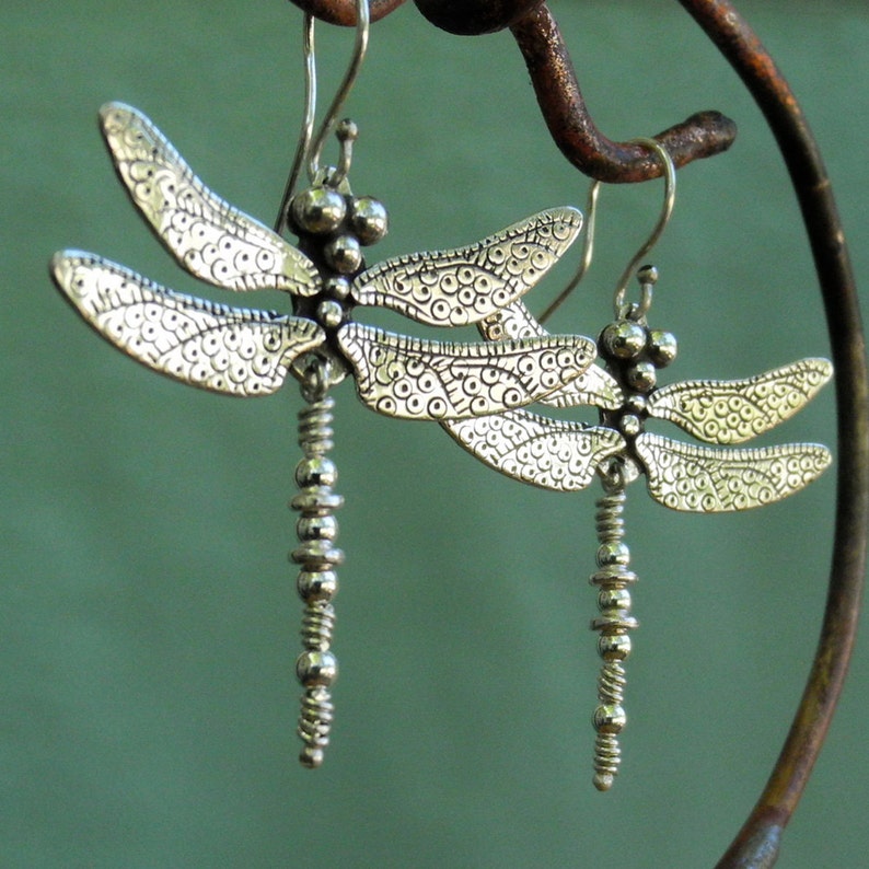 Dragonfly Earrings larger sterling silver image 2