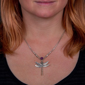 Dragonfly Necklace sterling silver with amethyst image 3