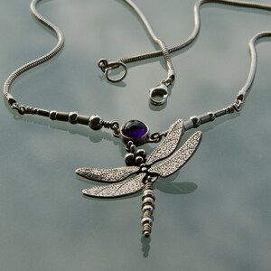 Dragonfly Necklace sterling silver with amethyst image 4