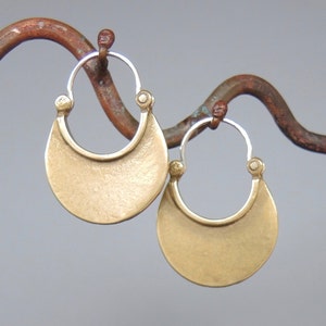 Brass Crescent Moon Earrings- larger - signature clasp design