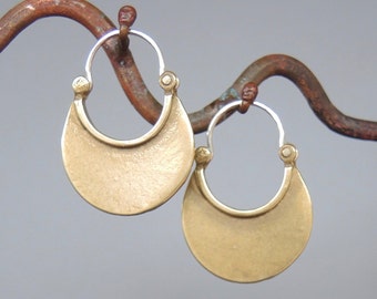 Brass Crescent Moon Earrings- larger - signature clasp design