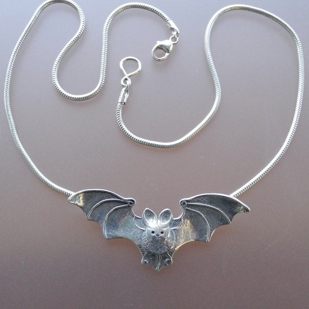 925 Sterling Silver Bat Necklace for Women- Opal Black Bat Pendant Cute  Animal J | eBay