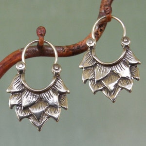 Lotus Earrings - very small - sterling silver - hoop earrings