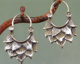 Lotus Earrings - very small - sterling silver - hoop earrings