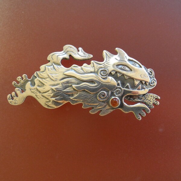 Pele's Dog Anstecknadel oder Drachen Hunde Brosche / Sterling Silber Brosche