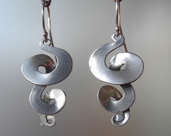 Triple Curl drop Earrings - sterling silver