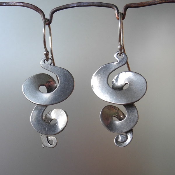 Triple Curl drop Earrings - sterling silver