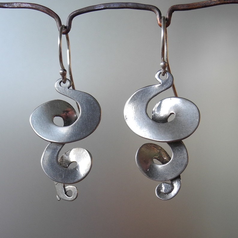 Triple Curl drop Earrings sterling silver image 1