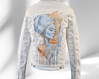 Giacca di jeans, giacca di jeans, LEVI'S, abbigliamento, unico, individuale, artistico, dipinto a mano, ritratto virtuale artistico
