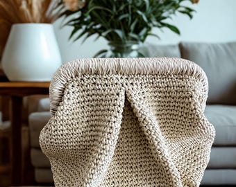 Handmade Raffia Crochet Clutch: Boho Beach Woven Purse