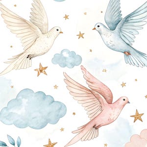 Pastel Birds Seamless Pattern: Watercolor Nursery Digital Paper (JPG Download