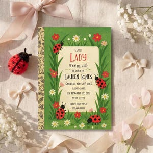 Ladybug Baby Shower Invitation, Little Golden Book Theme, Editable Canva Template, Bug Birthday invitation