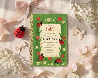 Ladybug Baby Shower Invitation, Little Golden Book baby shower, Editable Canva Template, ladybug birthday invite