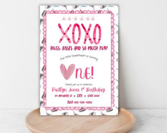 Sweet One Birthday Invitation, Sweetheart Theme (Digital Download), Valentine’s day 1st Birthday