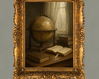 Dark Academia Ölgemälde druckbare Vintage Bibliothek Studie Wandkunst