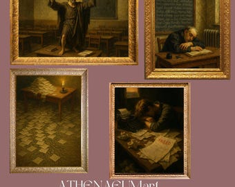 Notas a pie de página y fracasos 30 impresiones digitales de Dark Academia Paquete de pinturas al óleo de erudito gótico Arte mural académico trágico.