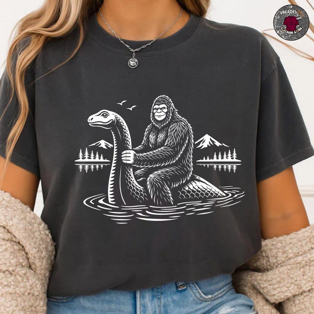 Bigfoot Riding Loch Ness Monster T-shirt, Funny Cryptid Lover Gift ...
