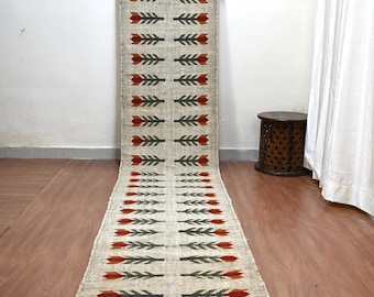 Alfombra Kilim tejida a mano - Alfombra de escalera floral vintage de yute hecha a mano para exteriores - Alfombra de pasillo, entrada y cocina para interiores