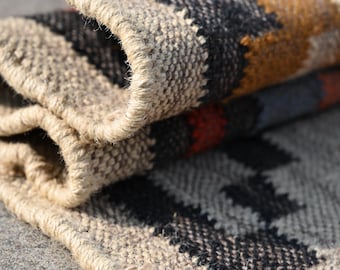 Kelim-Teppich, handgewebt, Wolle und Jute-Teppich handgefertigt, Kelim-Dhurrie-Teppich, traditioneller indischer Jute-Teppich, Teppich in Sondergröße